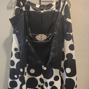 VENUS Black and White Polka Dot Prom Dress with Brooch